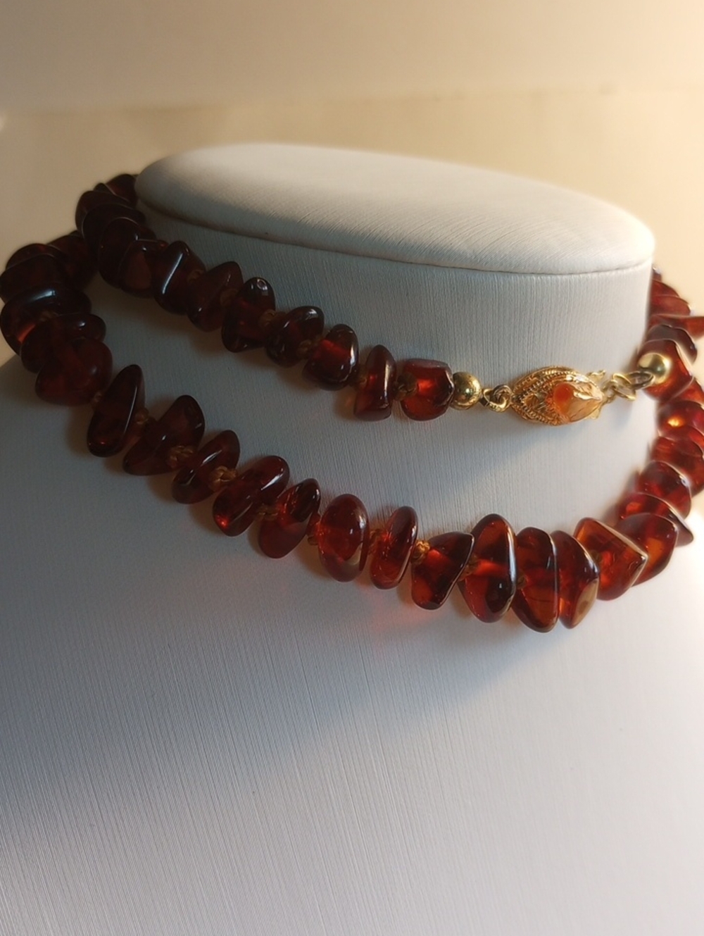 Classic Amber Bead Necklace - Rich Cognac Brown